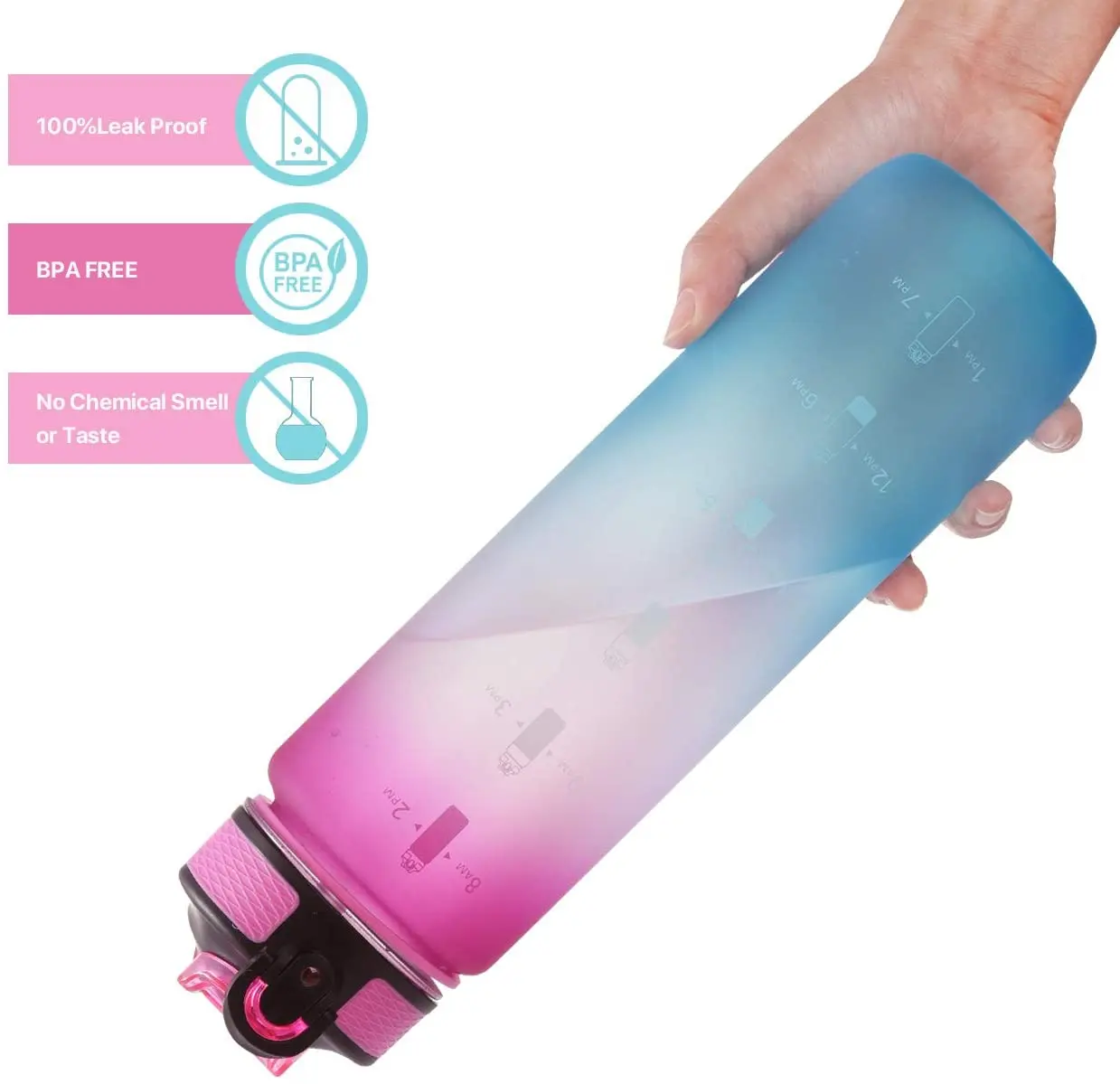 

New design with time marking and motivational water bottle custom sports plastic drinking water bottle, Any color