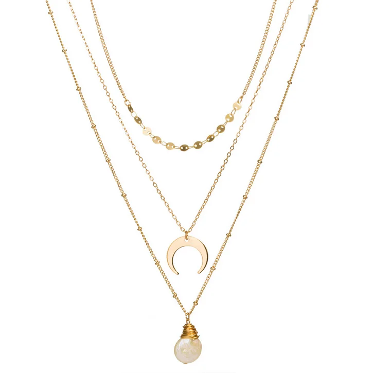 

J012 New Arrivals Shell Necklace 3 Layer Necklace Gold Boho Summer Necklace