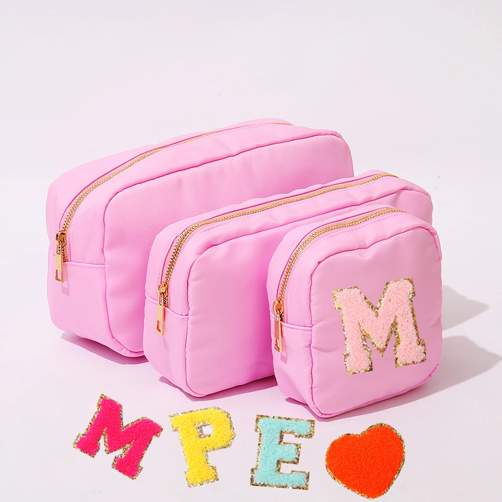 

Stock S M L XL Multi Color New Baby Pink Nylon Cosmetic Pouch with Metal Zipper Portable Women Girls Premium Makeup Bag Cosmetic, Multi colors