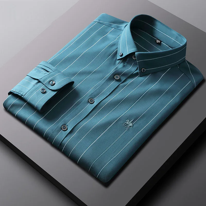

Bamboo fiber anti-wrinkle men's new shirt Business men's tooling jacket Ice silk long-sleeved spring and summer casual shirts, Mix
