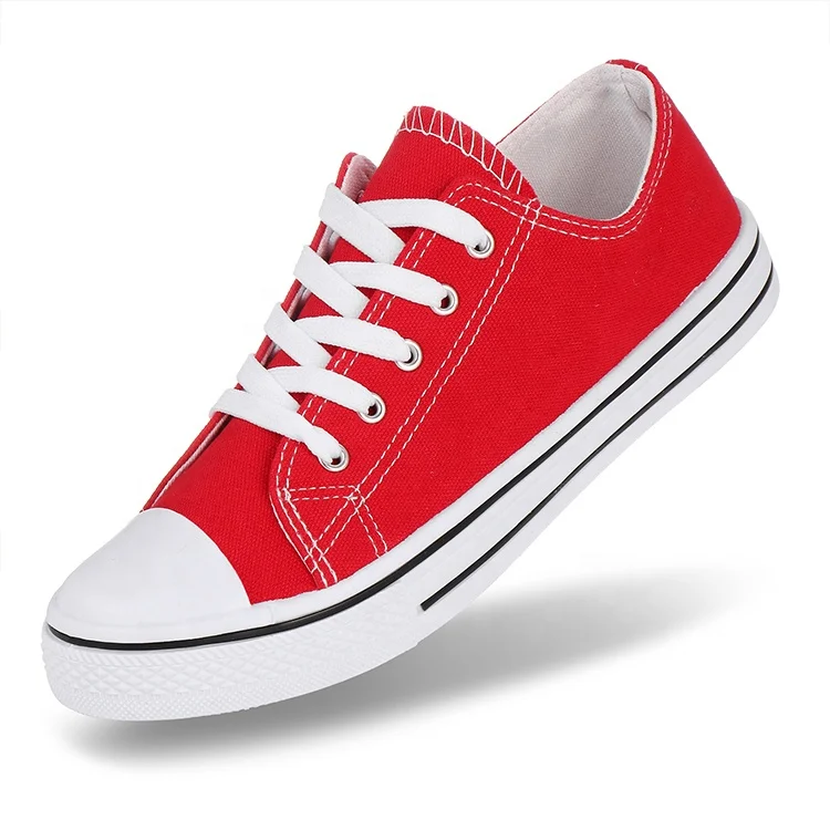 

Josiny MOQ 1 Pair Amazon Hot Product Red Solid-Colored Woman Lady flat Stretchy Casual Canvas Shoes Women