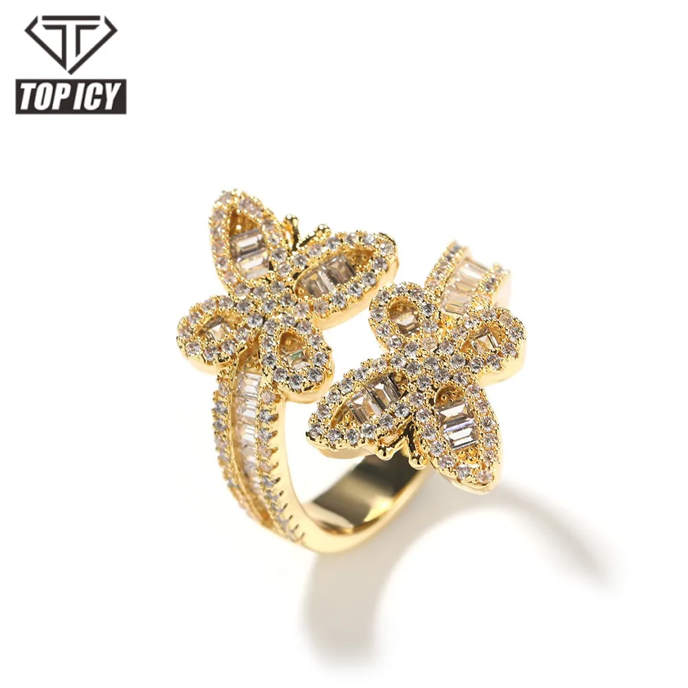 Top Icy Wholesale Iced Out Pretty Adjustable Butterfly Rings Jewelry Women Fashion Jewelry Lady Adjustable Rings with CZ Diamond