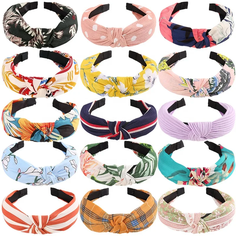 Wholesale new fashion knotted headband women printing elastic hair band hair accessories