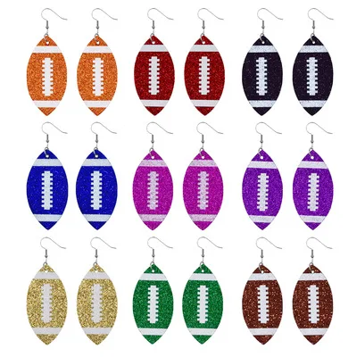 

Hot Sale Colorful Sequins Earrings Rugby Faux Leather Earrings Football Dangle Earrings for Women, As pictures