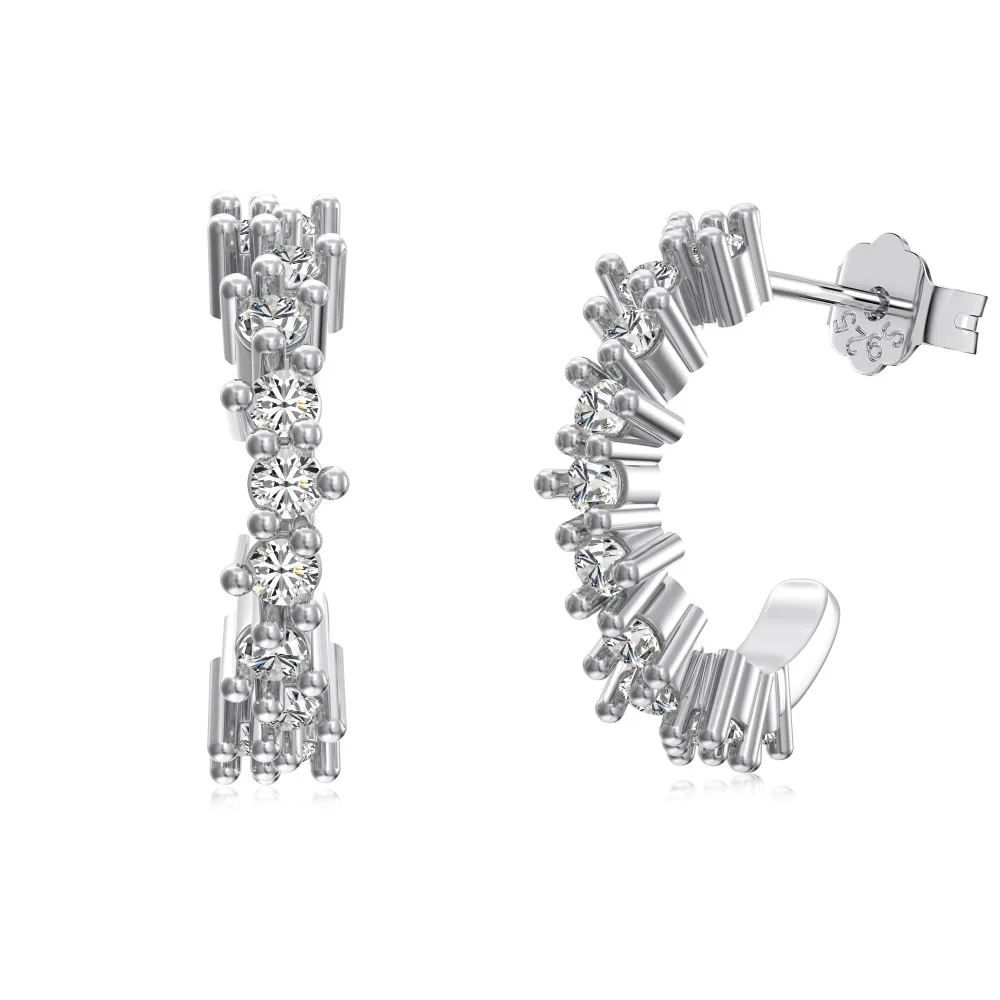 Dylam Statement Design Solid Sterling Silver Hypoallergenic Jewelry 5A Diamond Zircon Half Hoop C-shaped Stud Earrings Jewellery