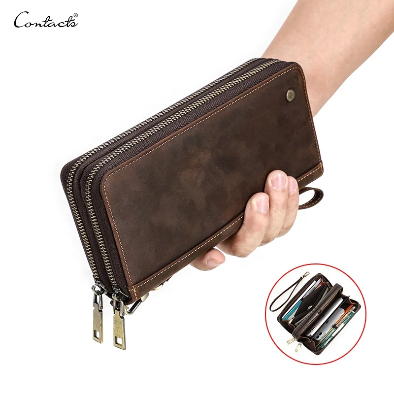 

Contact's genuine leather RFID Business wallet phone clutch men's handbag long wallet for men cell phone purses