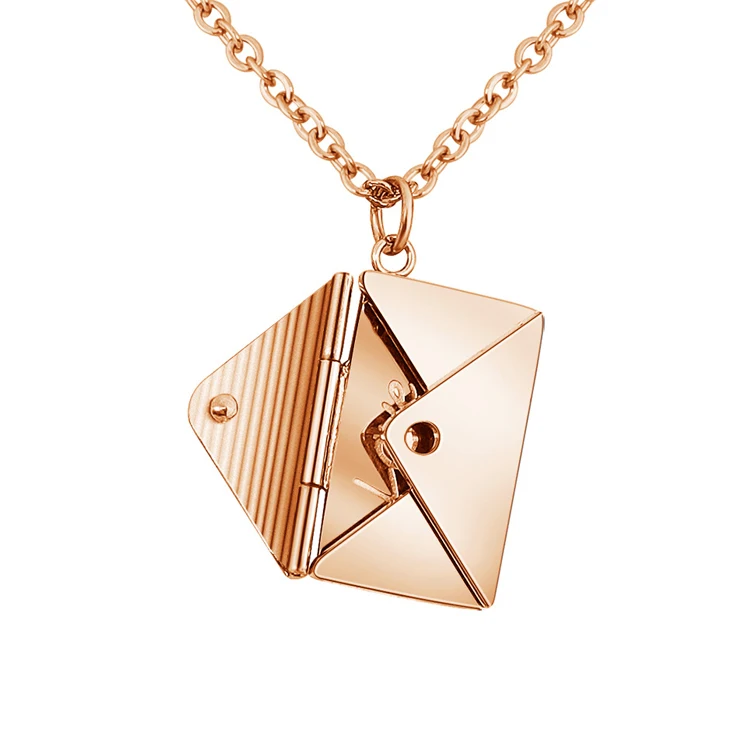 

2021 Fashion Women's Stainless Steel Love You Letter Detachable Envelope Necklace, Silver,gold and rose gold