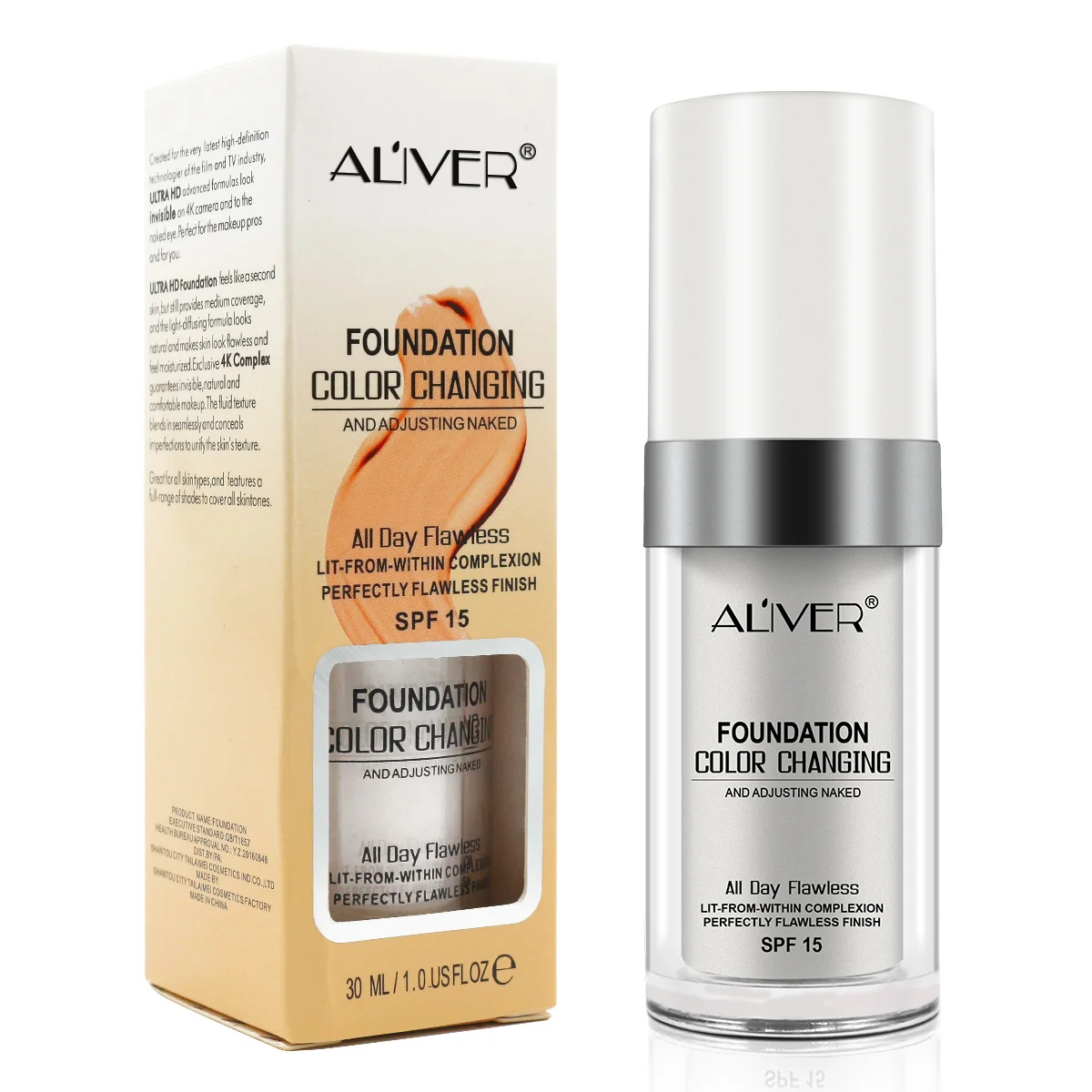 

Aliver Color Changing Liquid Foundation Makeup Change To Your Skin Tone By Just Blending