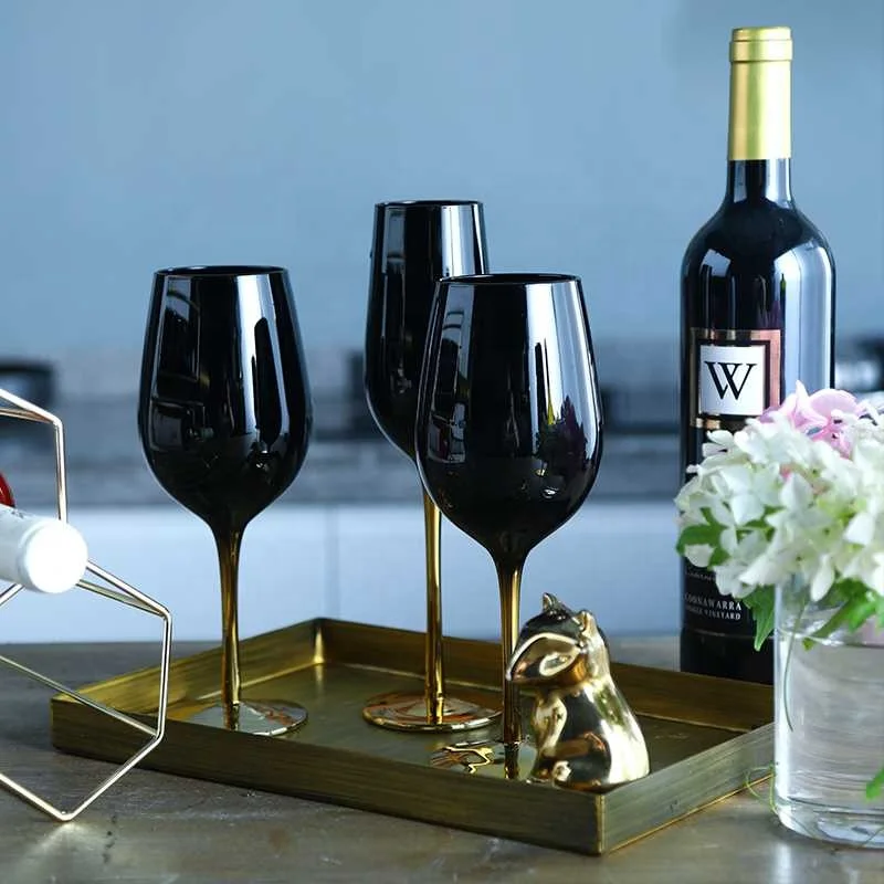

2021 Fashion Black Colored Glass Goblets Wine Glasses Set For Wedding And Party, Transparent or customized