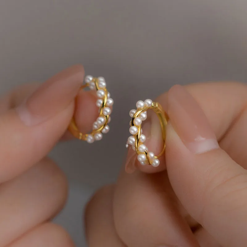 Luxury Fashion 18K Gold Plated Earrings 925 Sterling Silver Handmade Twist Pearl Clip Earrings for Women