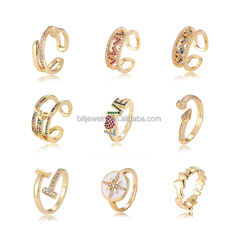 

New gold-plated copper ring with zircon, wedding and engagement gifts for friends, ladies geometric shaped jewelry