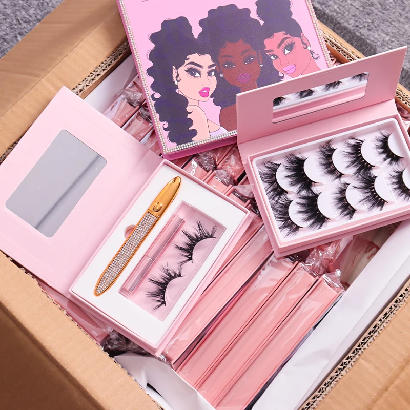 

Eye Lashesh Set 3d 5d Real Mink Eyelashes And Packging Eye Lashesh Fake Strip Lashes Eyelash Wholesale Vendor Customized Boxes, Natural black