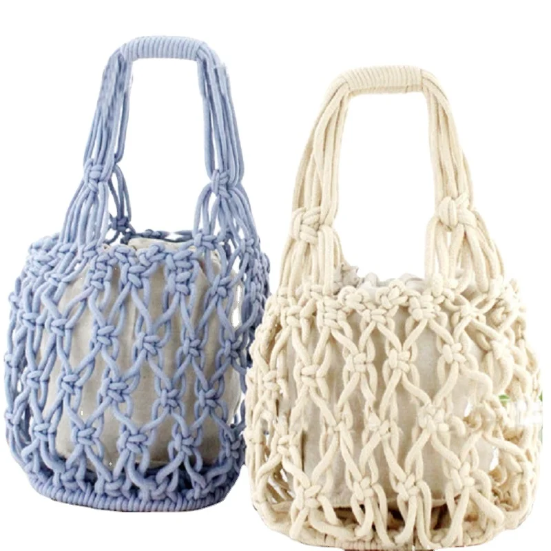 

Factory small fashion summer beach bucket bags women cotton mesh handbags ladies, Customizable