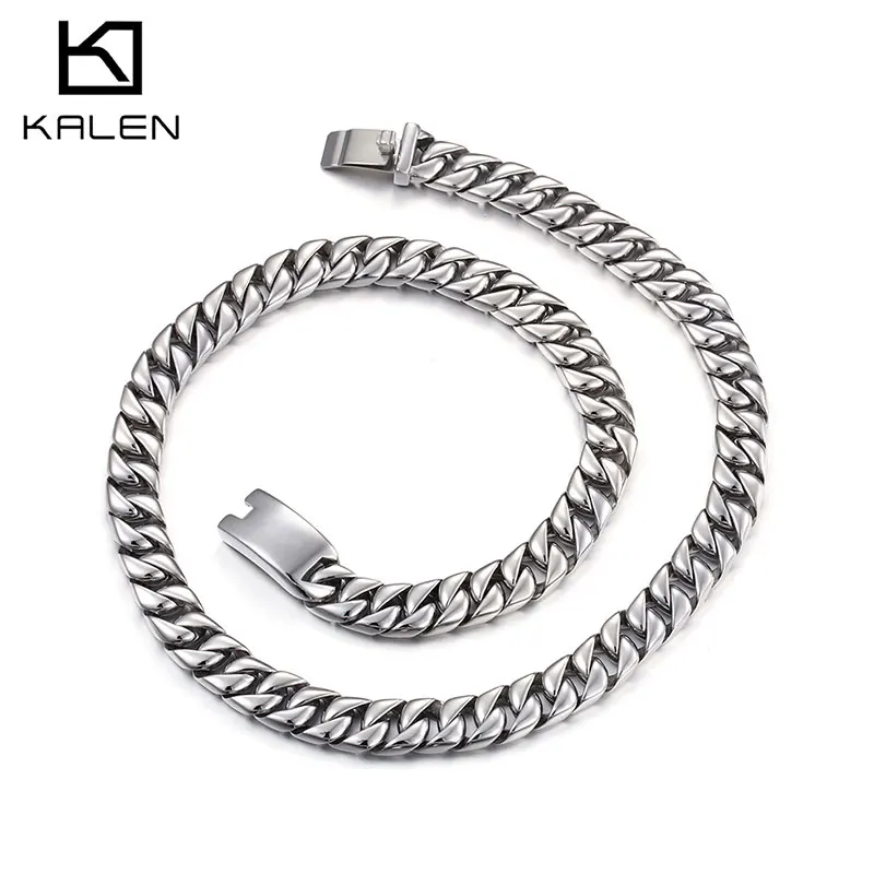 

KALEN Cool Mens Heavy Stainless Steel Silver Casting Cuban Link Chain Necklace