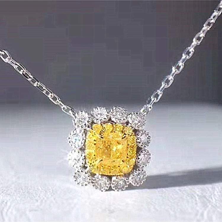 

Engagement Necklace Women's Jewelry In 18k Gold 0.172ct Natural Yellow Diamond Pendant Necklace