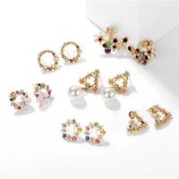 

Fashionable alloy inlay colorful zirconia pearl petal women jewelry stud earrings for accessories