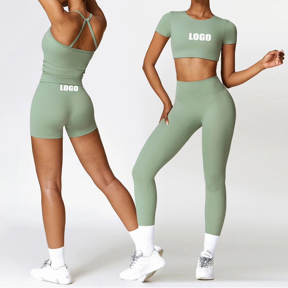 

Yoga Sets Fitness Women New Arrival Wholesale Outdoor Custom Logo Workout Nylon Spandex Gym Women Fitness Set