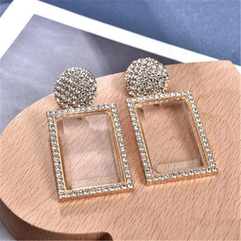 

Fashion Women Shiny Rhinestone Square Pendant Drop Earring Jewelry by JH, 7 colors
