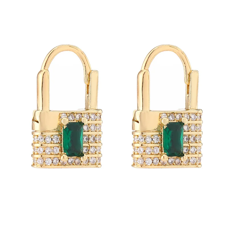 

Amazon New Hotsale Copper Inlaid Zircon Earrings Lock Earrings For Women