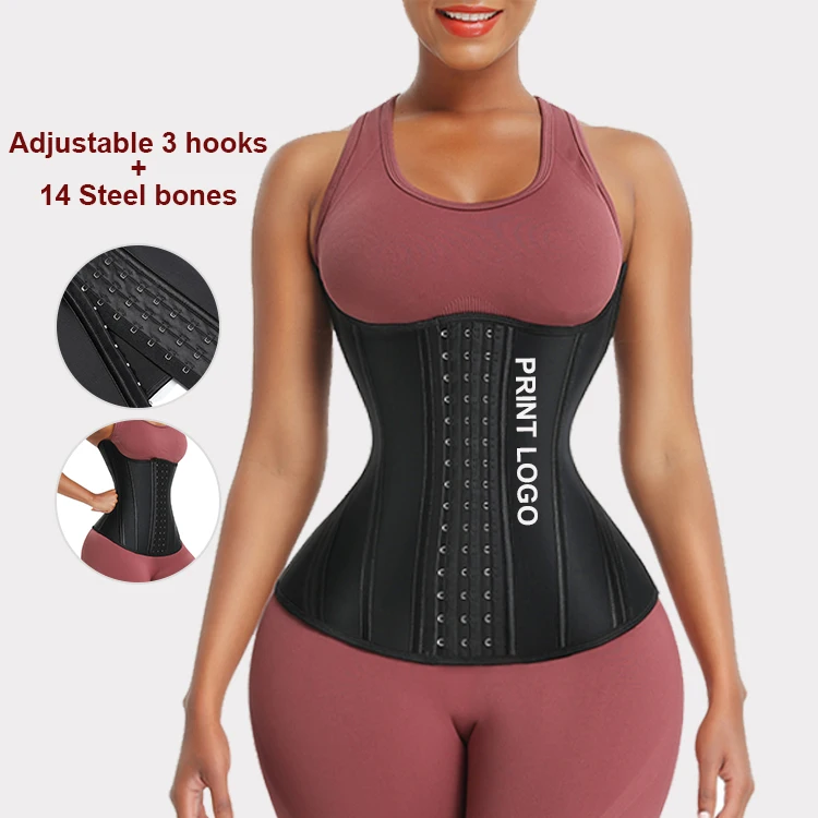 

Compression Adjustable Hooks 14 Steel Boned Latex Waist Trimmer Slimming Belt Plus Size Waist Trainer Corset Women, Colors as shown