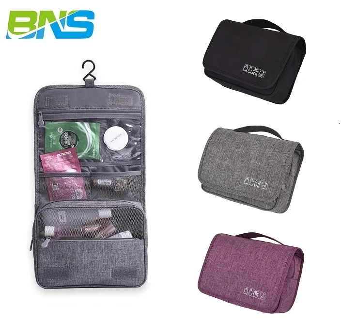 

Large capacity hanging ladies polyester grey airline eco friendly women custom luxury travel men folding Toiletry bag for makeup