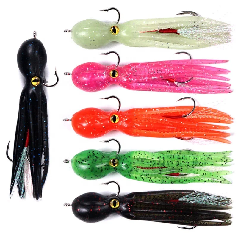 

Wholesale package lead squid soft lure iron plate double hook 21g 11cm simulation octopus soft bait, 6 colors