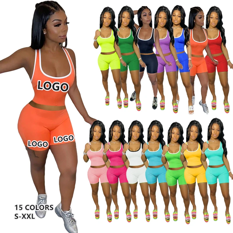 

Womens Summer Clothes 2 Piece Biker Short Sets Crop Top Jogging Suits Tracksuit Custom Tank Top And Short Sets For Women
