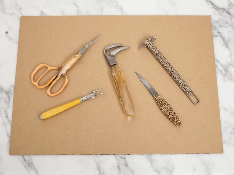 Five essential crafting tools on recycled cardboard