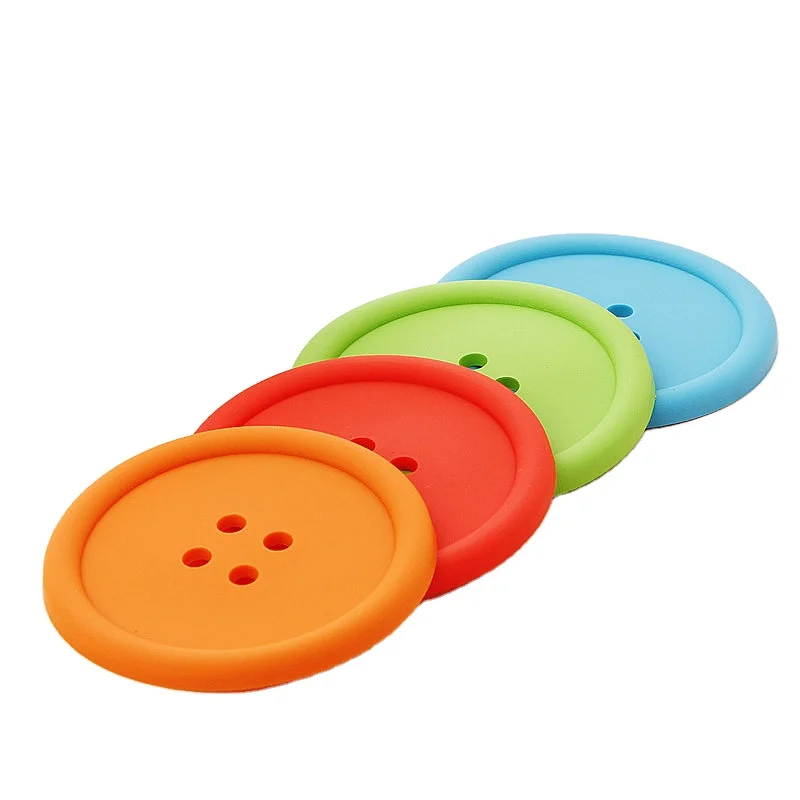 

Creative Solid Color Non-slip Coaster Household Heat Insulation Pads Button Shape Silicone Round Cup Mats