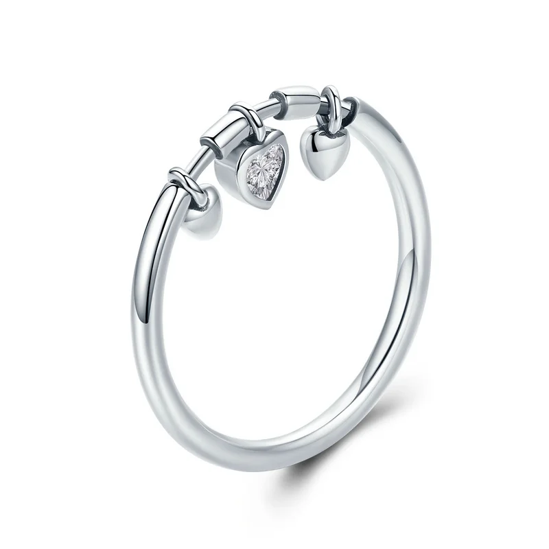 

Glittering Heart Clear CZ 925 Sterling Silver Female Ring Women Wedding