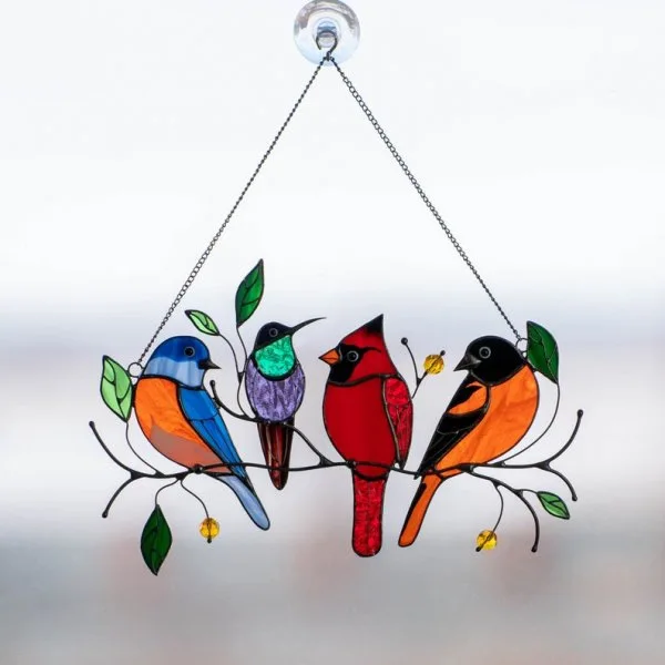 

hot sale oem RTS suncatcher window hanging stained glass birds Pendant stained glass bird ornaments