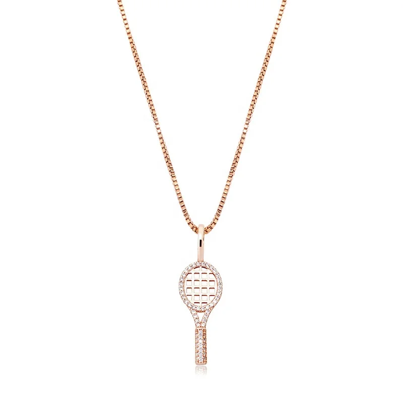 

925 Sterling Silver Tennis racquet pendant full of Zircon female hip-hop personality necklace accessories, 2 colors