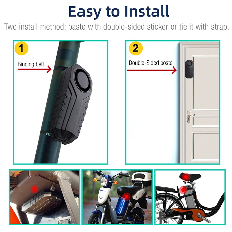 
Super Loud 113DB Wireless Bicycle Motorcycle Alarm Waterproof IP55 Anti-theft Bike Alarm with Remote for Bike Motor Security 