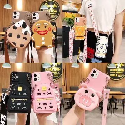 

Fashion Crossbody Strap Cartoon Silicone Phone Case for iPhone and Samsung Models, For iPhone11 Case Cute, Various