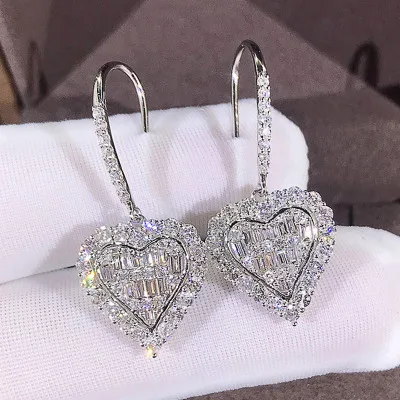 

Newest Design Wedding Jewelry Full CZ Diamond Heart Dangle Earrings Bling Square Cubic Zirconia Love Heart Drop Earrings