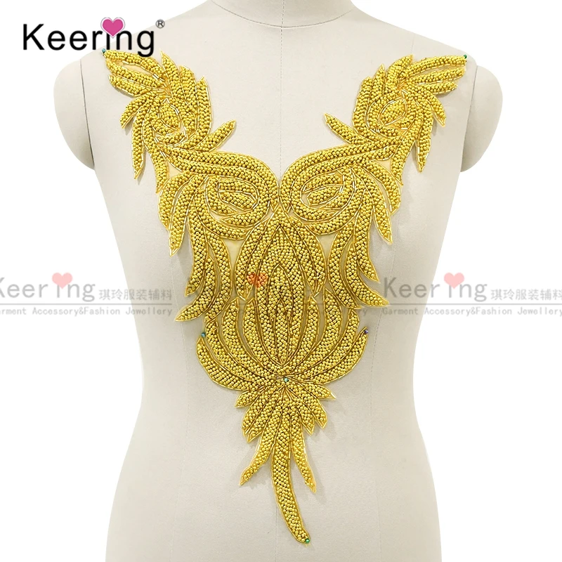 

Keering gold pearl rhinestone applique for wedding DIY WDP-072, As picture