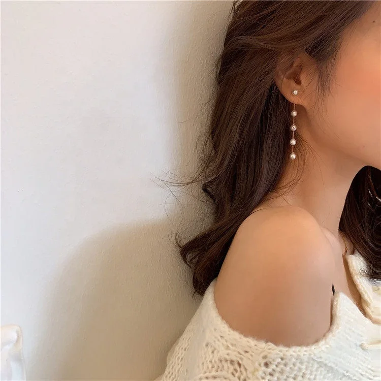 

2021 Hot Design Female Korean Style Multiple Pearls Long Wedding Chandelier Earrings for Women, Picture