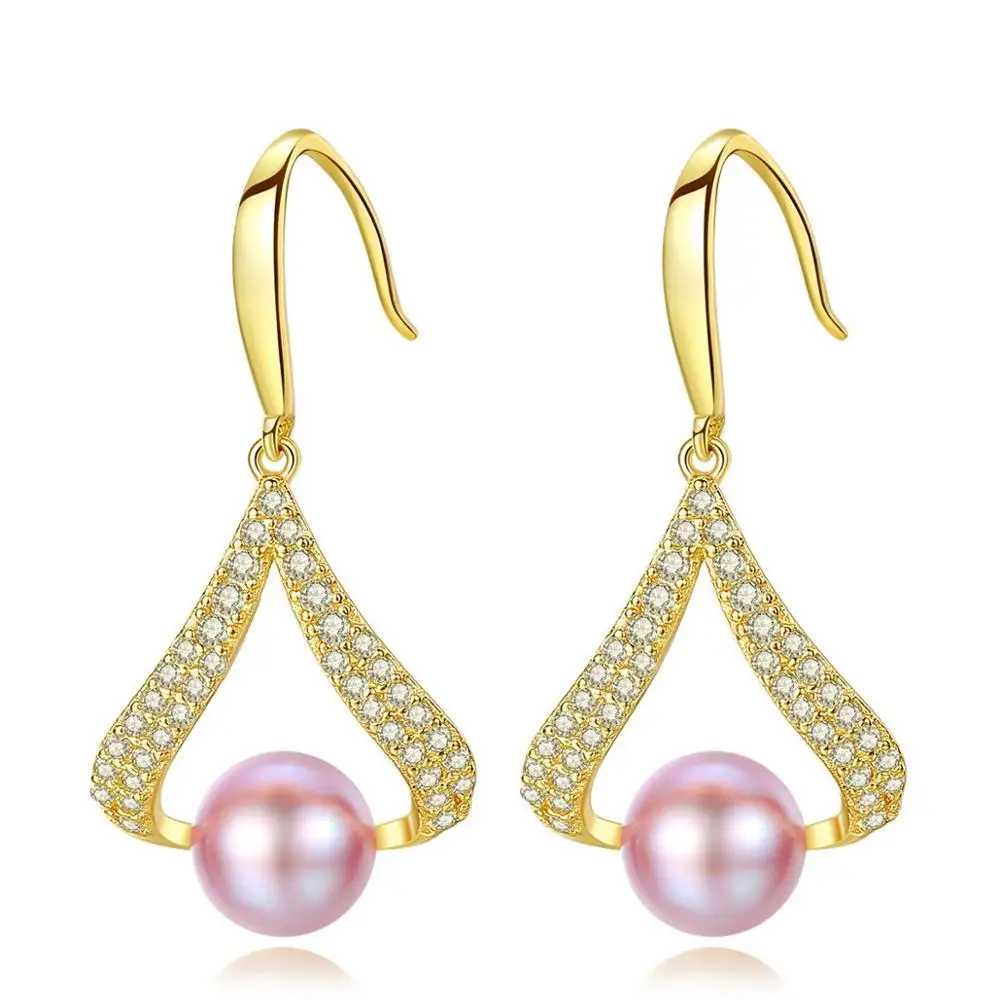 

Fancy Freshwater Pearl S925 Sterling Silver 18K Gold Plated Drop Hook Earrings, White/pink/purple