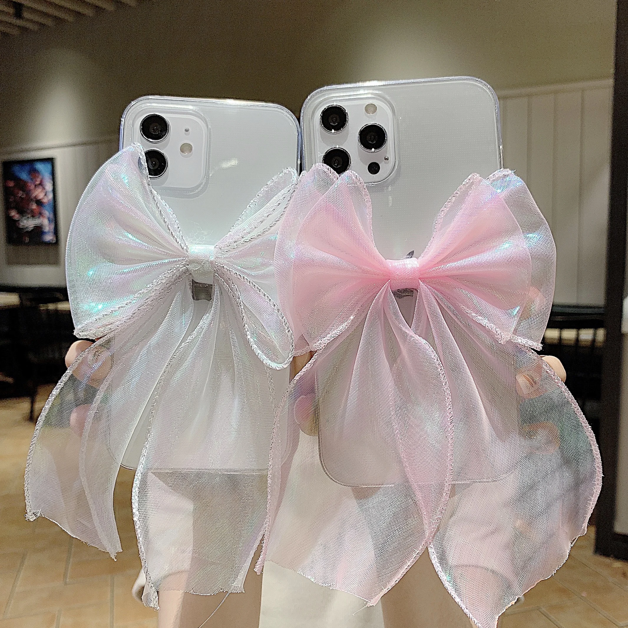 

popular Bowknot Transparent butterfly embroidery case back cover girls phone covers for huawei p30 lite
