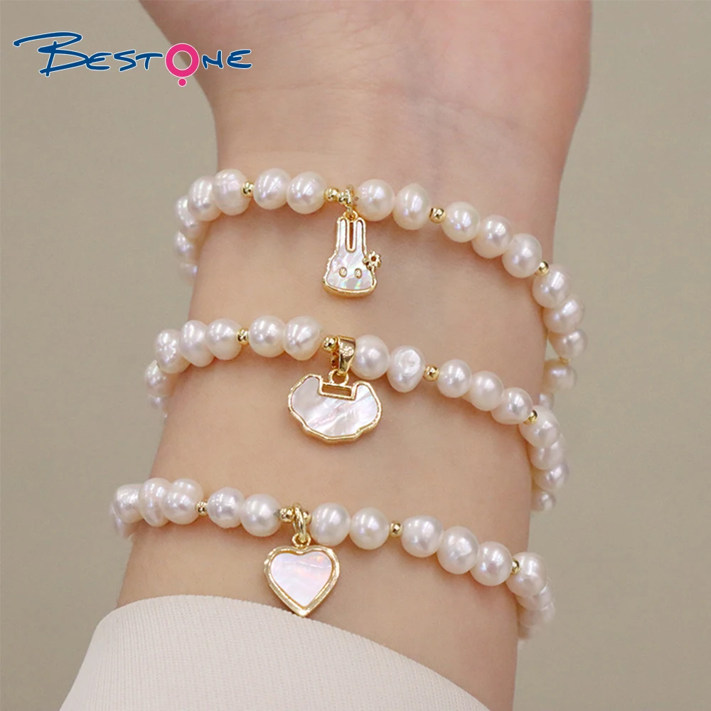 

BESTONE Jewelry Wholesale Natural Freshwater Pearl Bracelet Girls High Sense Niche Design Shell Bracelet