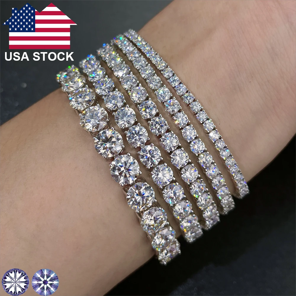 

pulseras Fine Jewelry 3mm 4mm 5mm 925 Sterling Silver VVS Moissanite Diamond Cluster Tennis Chain Anklet Bracelet For Men Women