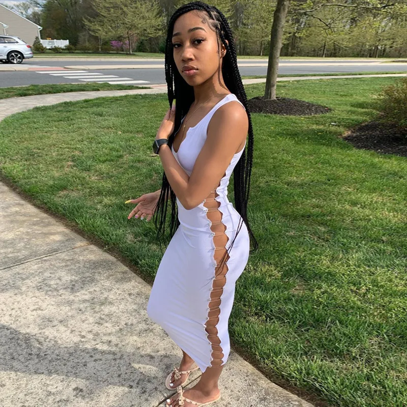 

New arrival casual clubwear party slim elegant long dresses sexy pin hollow out women sleeveless dresses, As picture shown or customized following customer design