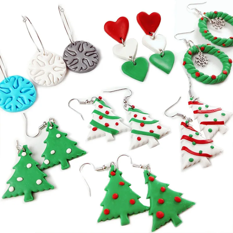 

Korean Cute Women Girls Heart Snowflake Christmas Tree Polymer Clay Drop Earrings Hand Made Jewelry, Picture