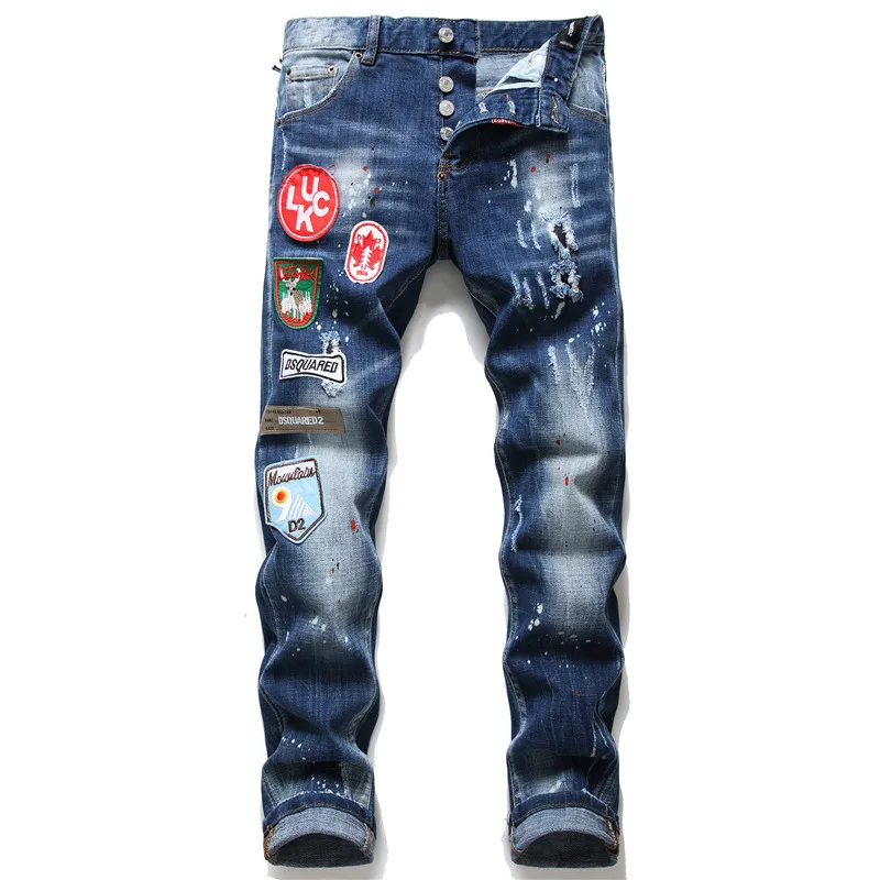 

High Quality Wholesale Ripped Hole Dot Washed Slim Pantalon Men' s Jeans Men Denim Pant