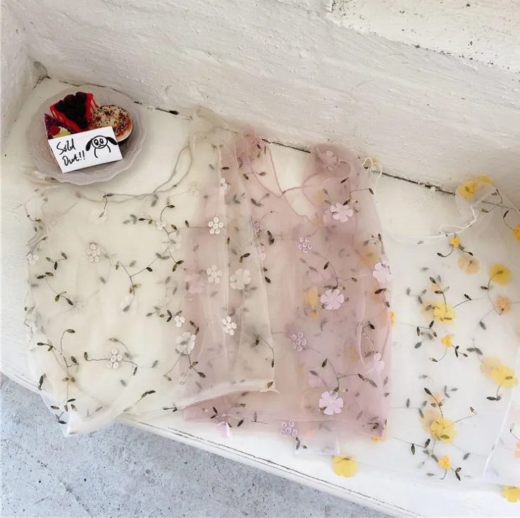 

Wholesale Mesh Embroidered Flower Bag Fairy Summer Lovely Little Fresh Mesh Hand Bag Organza Material Shopping Bag Transparet, 7colors