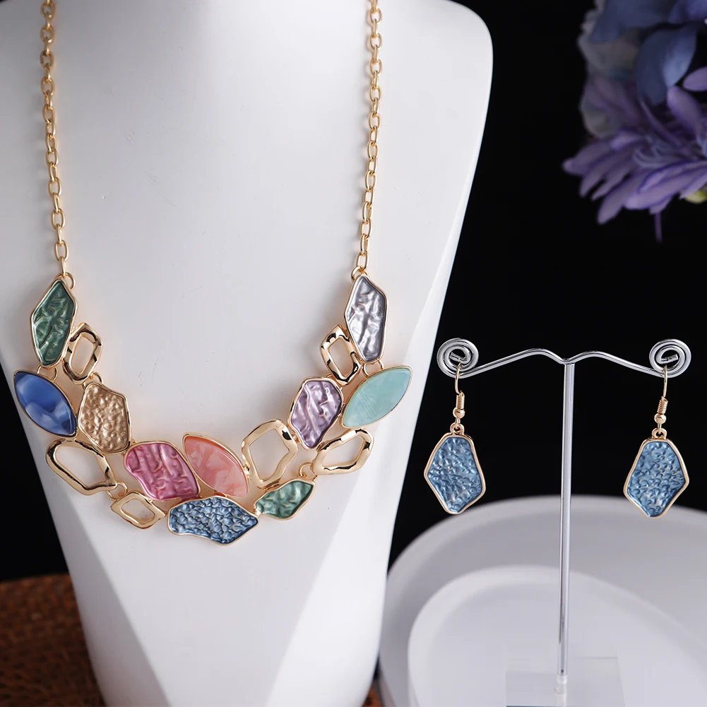 

SophiaXuan hot jewelry party gift women necklace female enamel geometric alloy necklaces Indian wedding jewelry set, As picture