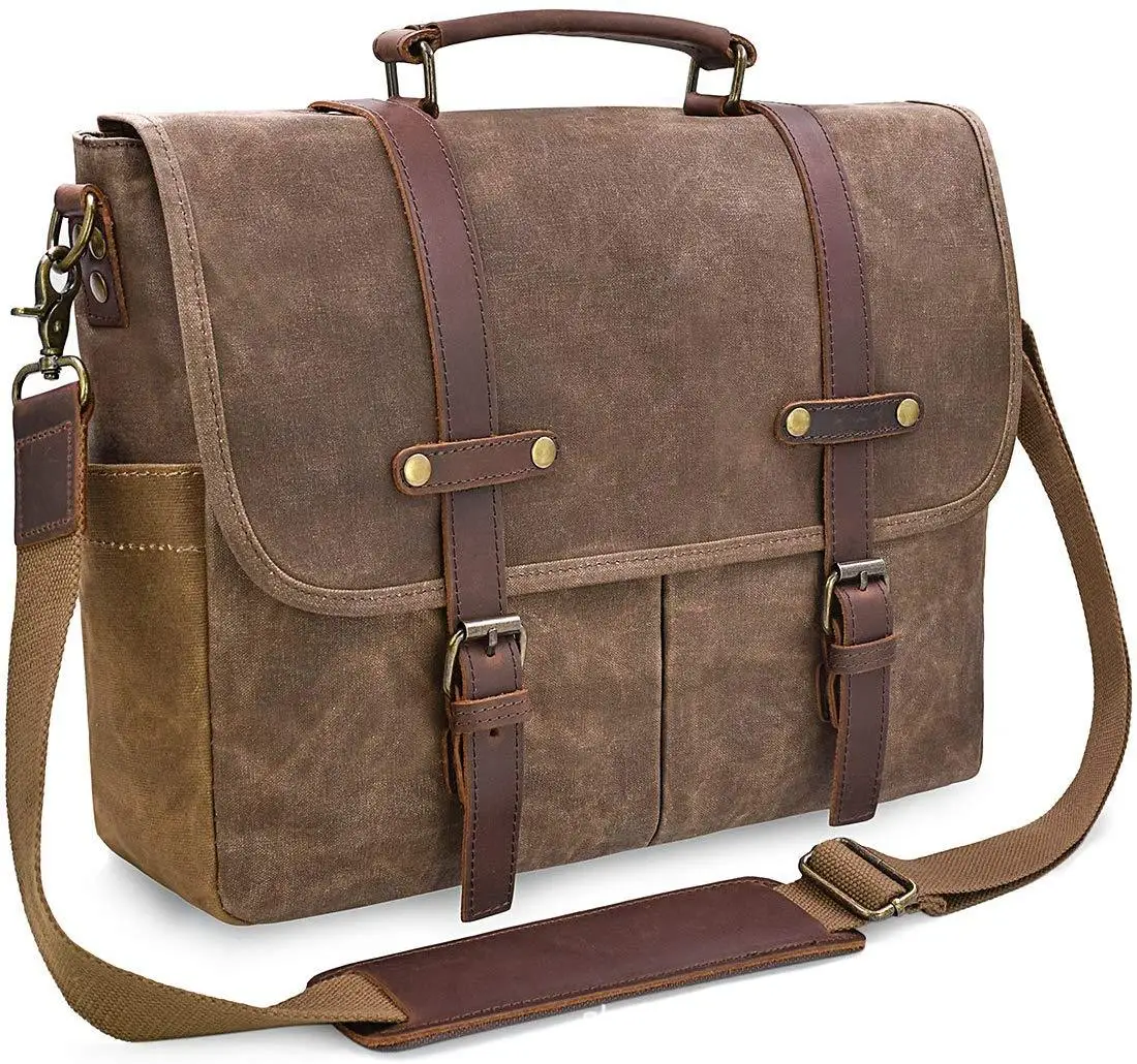 

Fit 15.6 Inch Waterproof Vintage Waxed Canvas Mens Laptop Messenger Bag