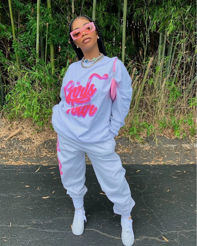 

Fall 2021 Womens Fashion Outfits Casual Autumn Clothes Letter Loose 2 Piece Jogger Pants Set Sweatsuit Women Clothing