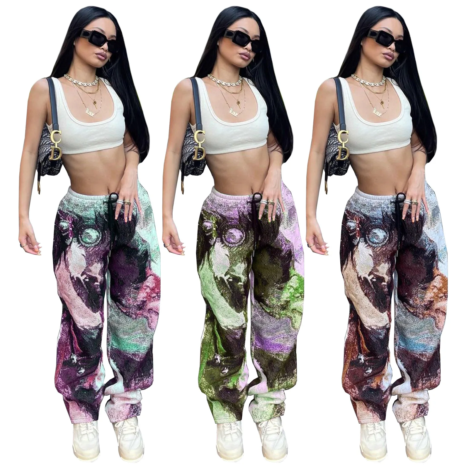 

SZ-8180 Digital Positioning Printing Women'S Drawstring Fashion Straight Sweatpants