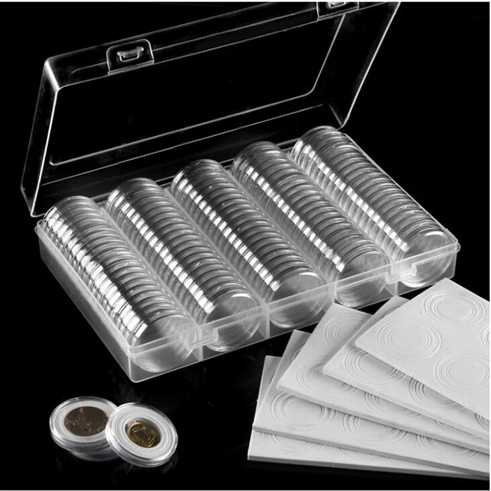 

Organizer Box Pack 5 Sizes Protect Gasket Coin Capsules Case 100 Pieces 30 Mm Coin Collection Holder, Clear